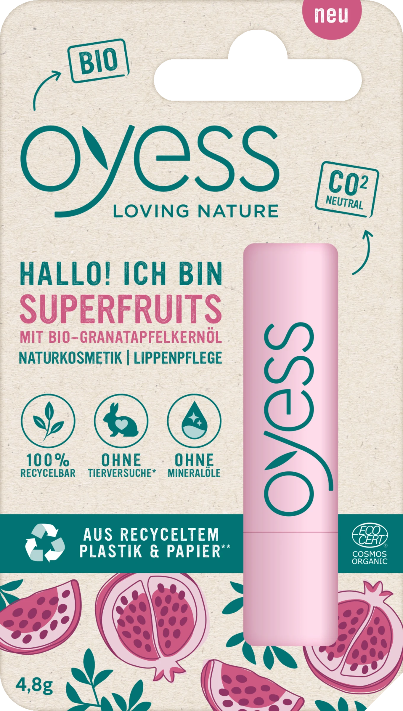 OYESS Hallo! Ich Bin Superfruits Lippenpflege Mit Bio-Granatapfelöl