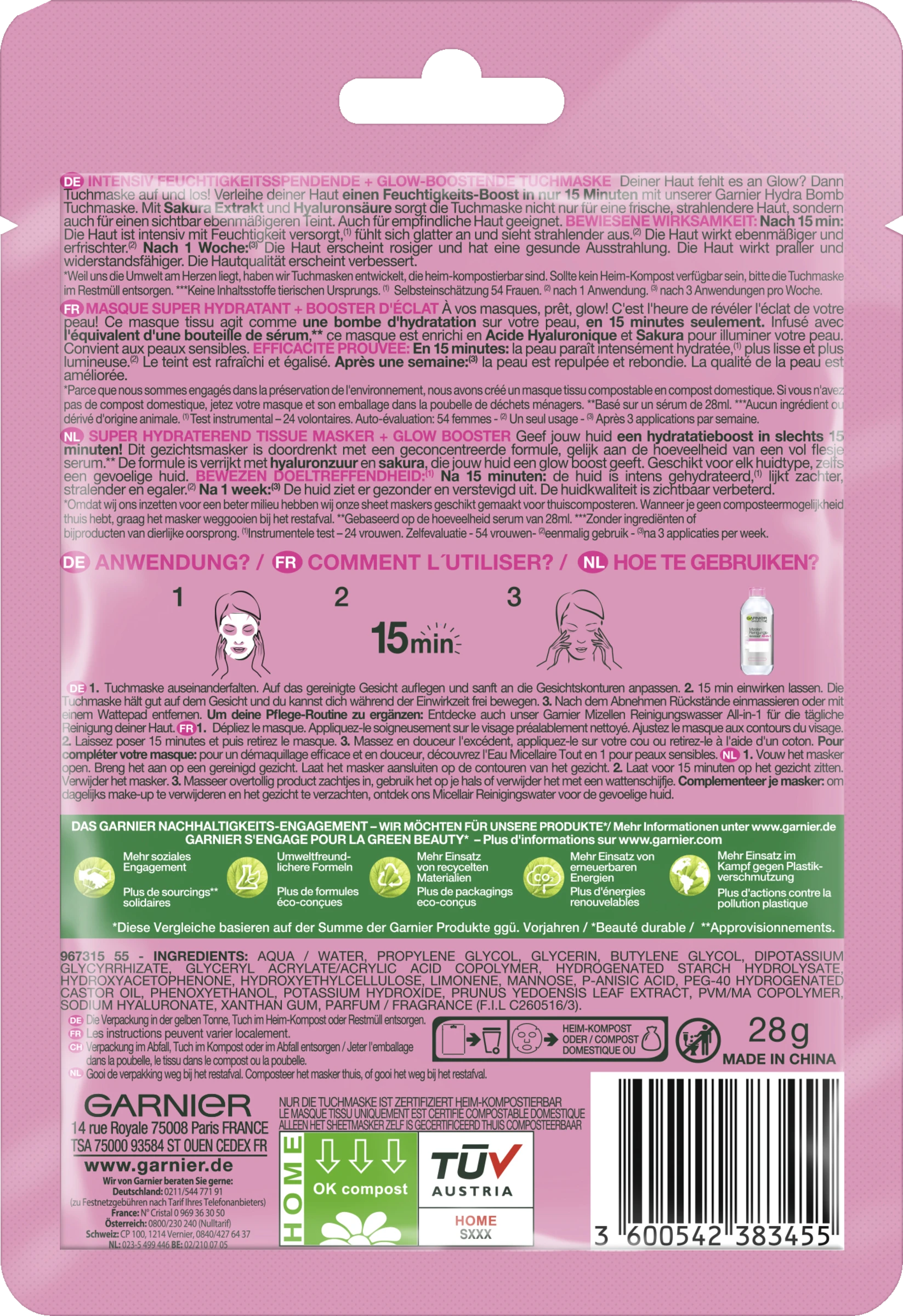 Garnier SkinActive Hydra Bomb Tuchmaske Sakura - Image 2