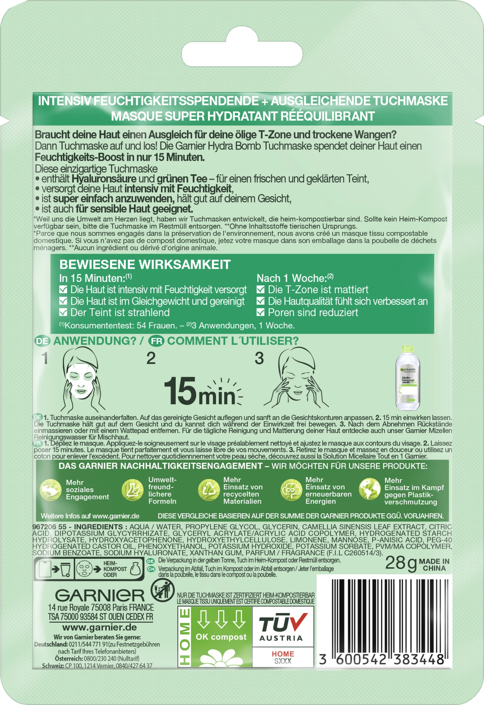 Garnier SkinActive Hydra Bomb Tuchmaske Grüner Tee - Image 2