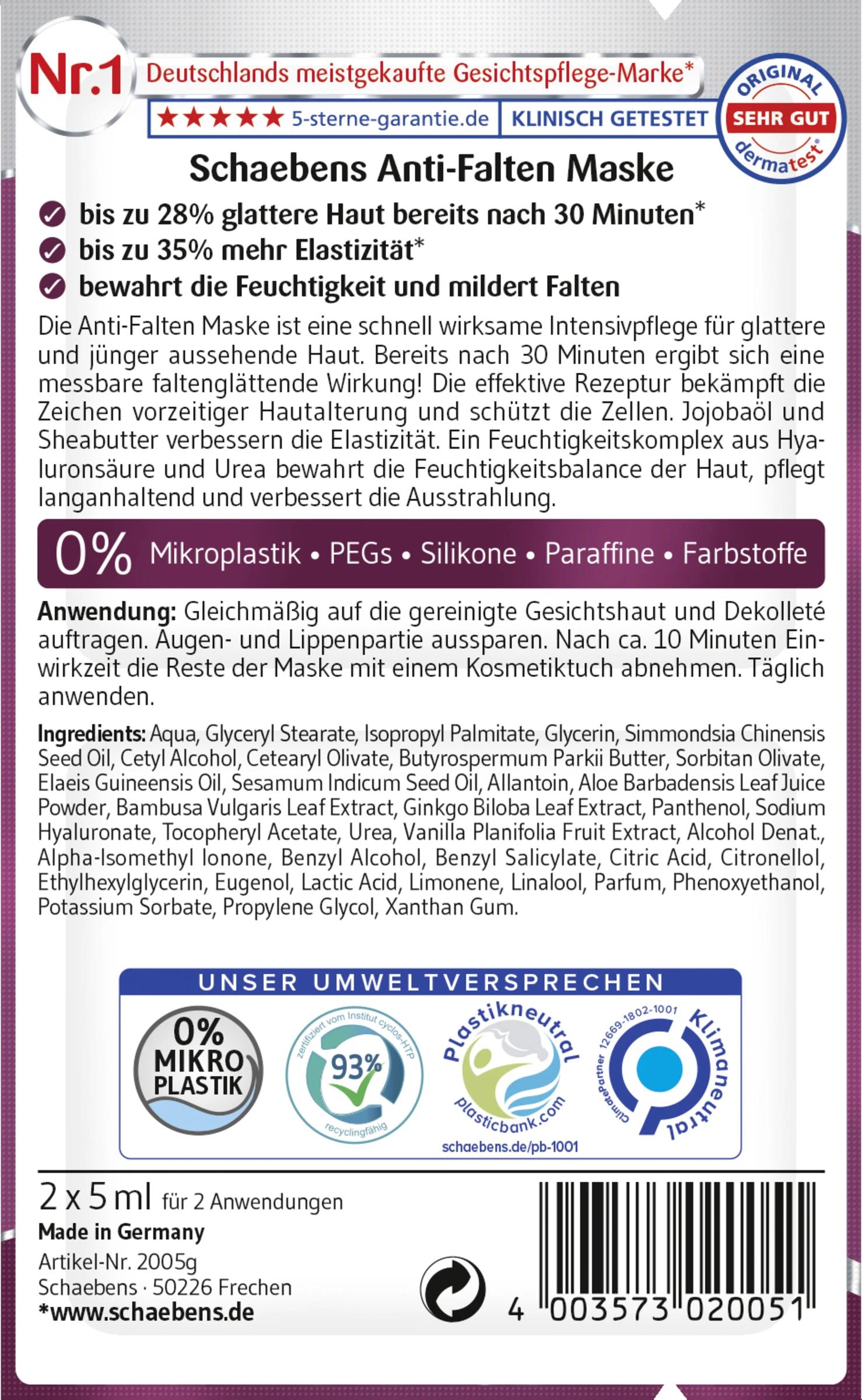 Schaebens Anti-Falten Maske 10er Beutel - Image 2